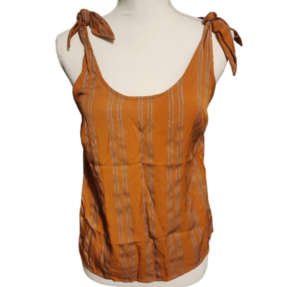 A new day orange tie shoulder striped top